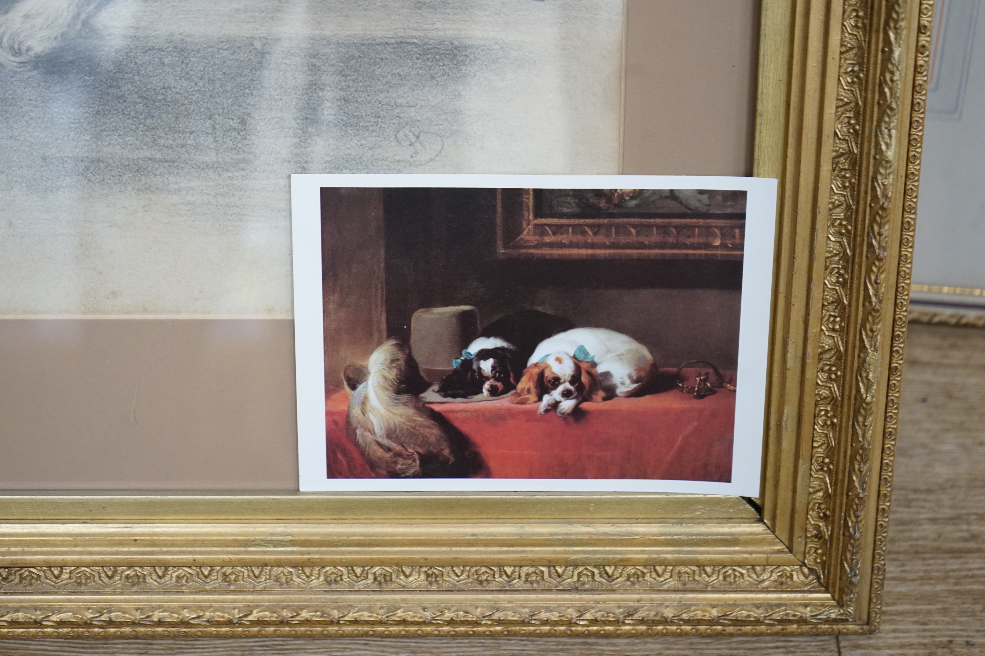 After Edwin Landseer (1802-1873), 19th century pencil drawing, 'Cavalier's Pets', 25 x 45cm